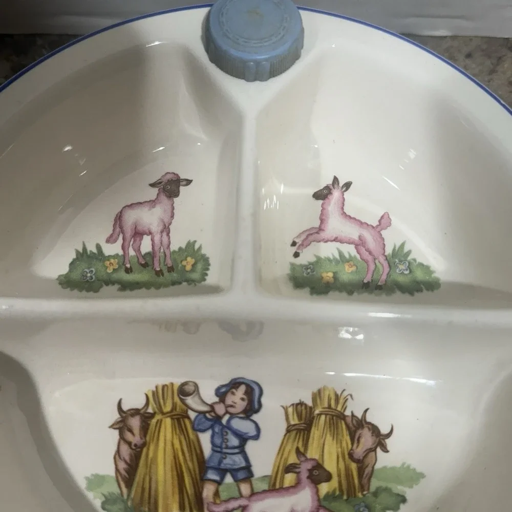 Vintage‎ Bartsch Baby Warming Dish - Little Boy Blue Nursery Rhyme & Pink